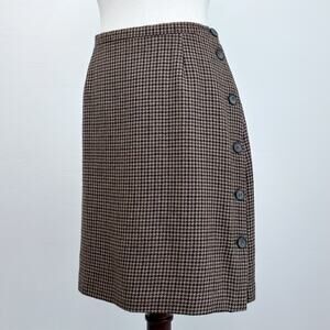 Vintage Breeches Lambswool Brown Herringbone Academia Side Button Skirt MEDIUM
